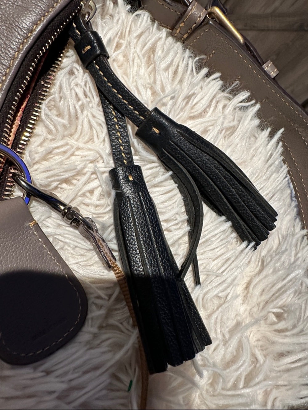 Dooney & Bourke Taupe and Black Two-Tone Leather Hobo - Picture 6 of 17